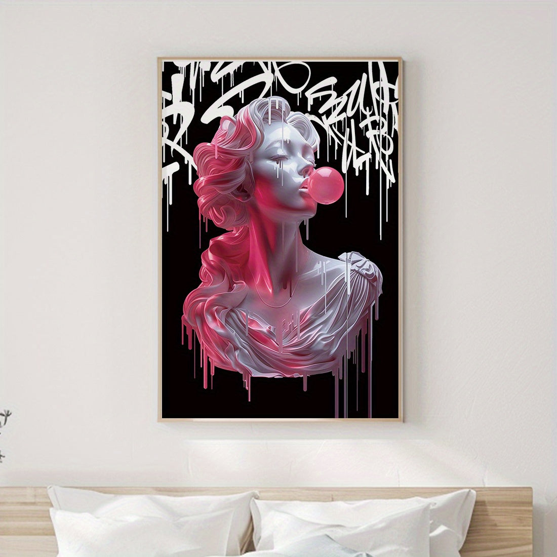 Art Deco Wall Tapestry of Medusa Blowing Bubbles 30x20cm Fabric Decor