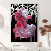 Art Deco Wall Tapestry of Medusa Blowing Bubbles 30x20cm Fabric Decor