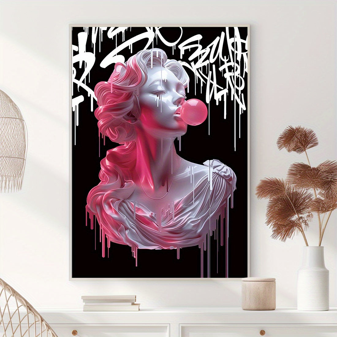 Art Deco Wall Tapestry of Medusa Blowing Bubbles 30x20cm Fabric Decor