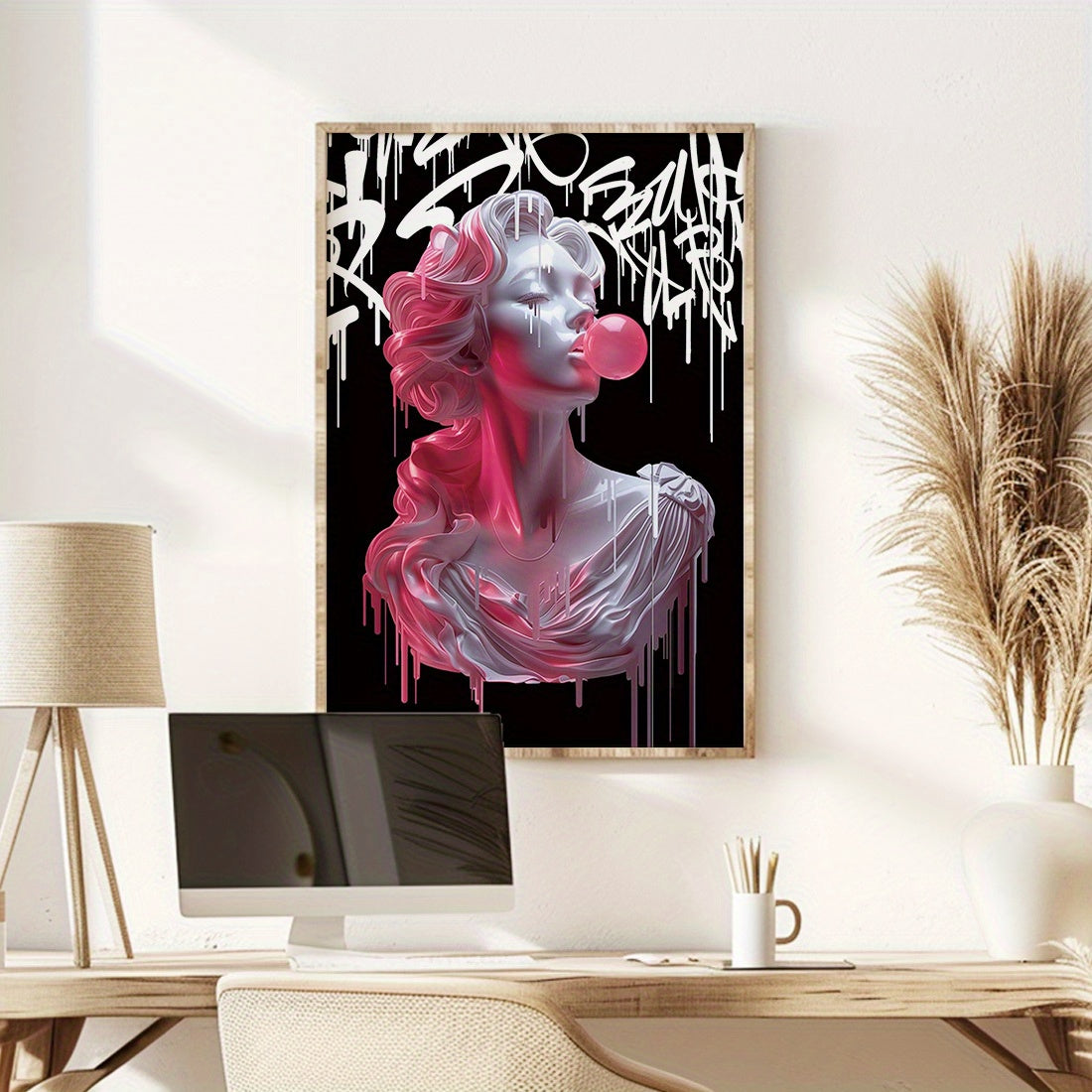 Art Deco Wall Tapestry of Medusa Blowing Bubbles 30x20cm Fabric Decor