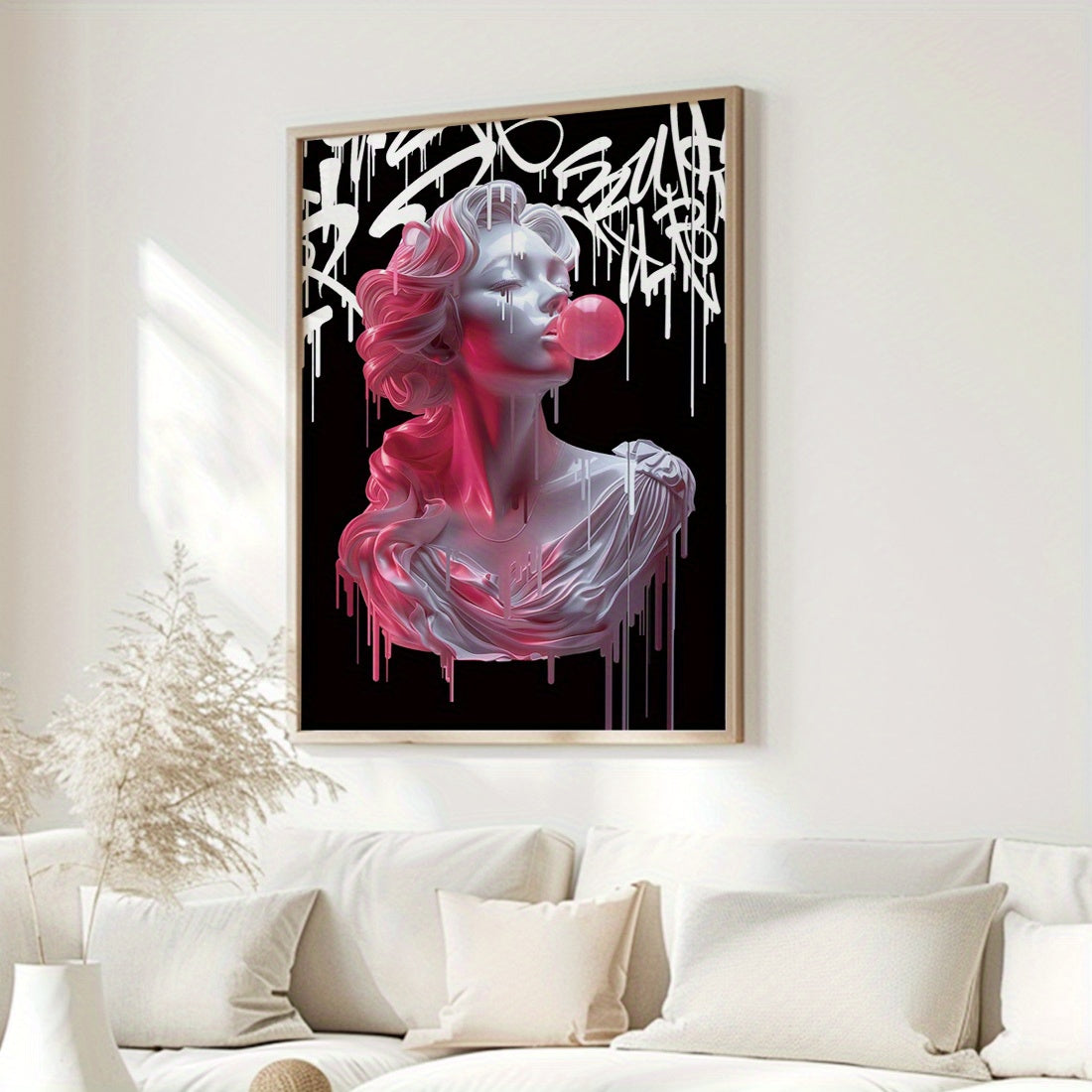 Art Deco Wall Tapestry of Medusa Blowing Bubbles 30x20cm Fabric Decor