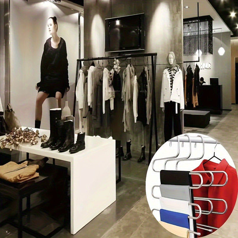 Perchero de pantalones en forma de S de acero inoxidable de 5 niveles, organizador de armario, estante antideslizante de múltiples capas