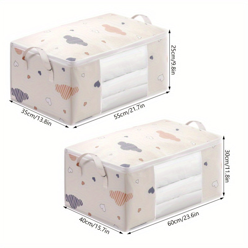 Large Dustproof Storage Bag with Heart and Cloud Design for Clothes and Quilts, Foldable with Zipper and Handles