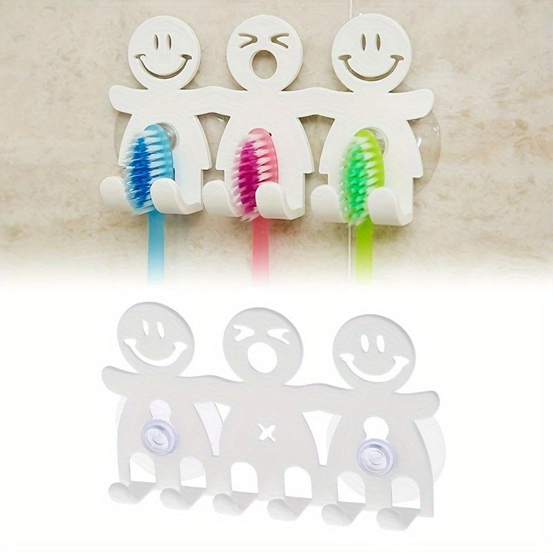Wall-Mounted Toothbrush Holder Suction Cup Cartoon Smile Space-Saving Organizer for 5 Toothbrushes