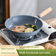 Stainless Steel Non-Stick Frying Pan with Wooden Handle for Gas and Induction Stoves