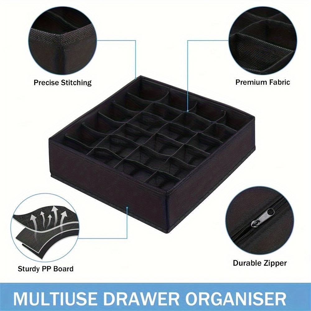 Black Foldable 24-Cell Drawer Organizer for Underwear Socks and Clothing