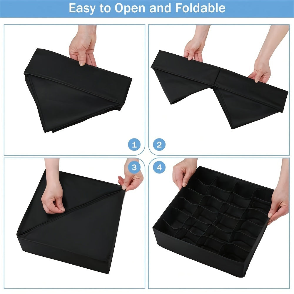 Black Foldable 24-Cell Drawer Organizer for Underwear Socks and Clothing