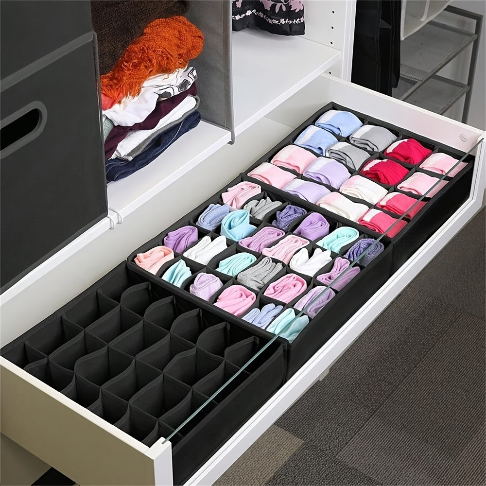 Black Foldable 24-Cell Drawer Organizer for Underwear Socks and Clothing