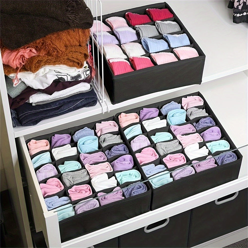 Black Foldable 24-Cell Drawer Organizer for Underwear Socks and Clothing