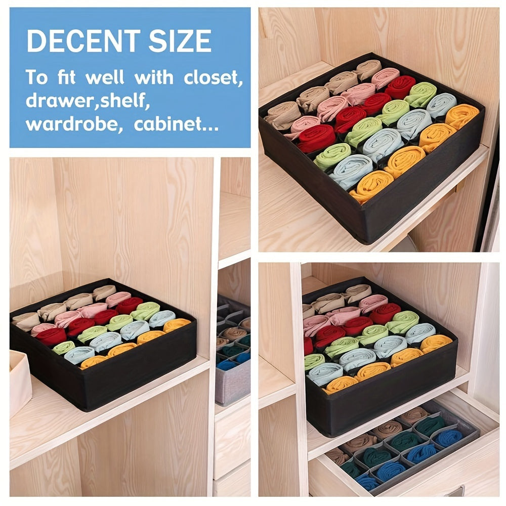 Black Foldable 24-Cell Drawer Organizer for Underwear Socks and Clothing