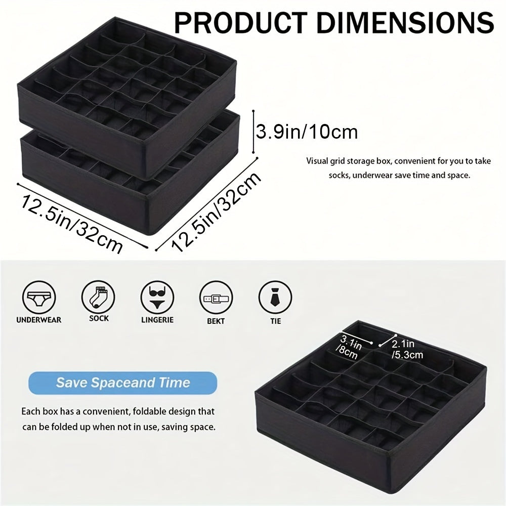 Black Foldable 24-Cell Drawer Organizer for Underwear Socks and Clothing