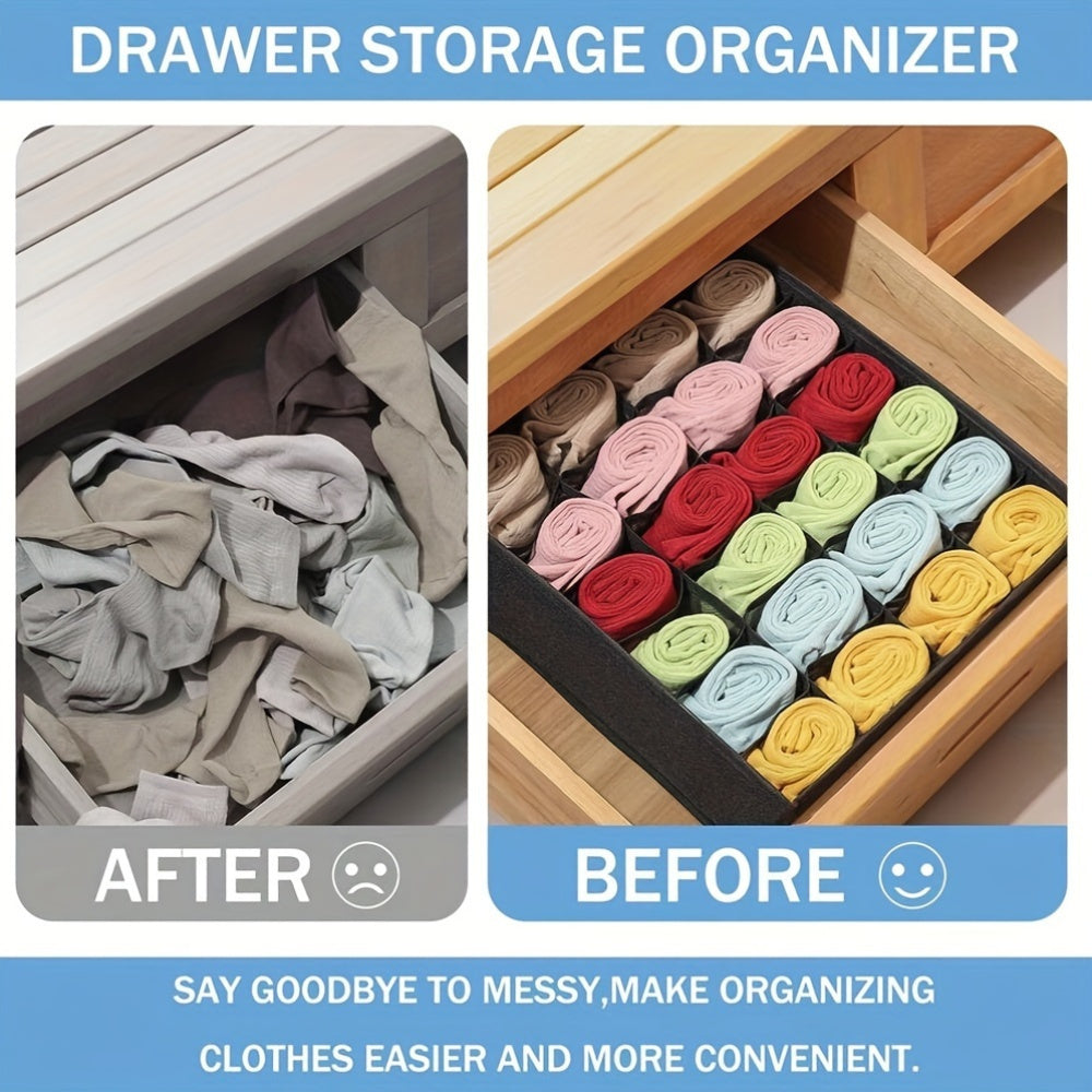 Black Foldable 24-Cell Drawer Organizer for Underwear Socks and Clothing