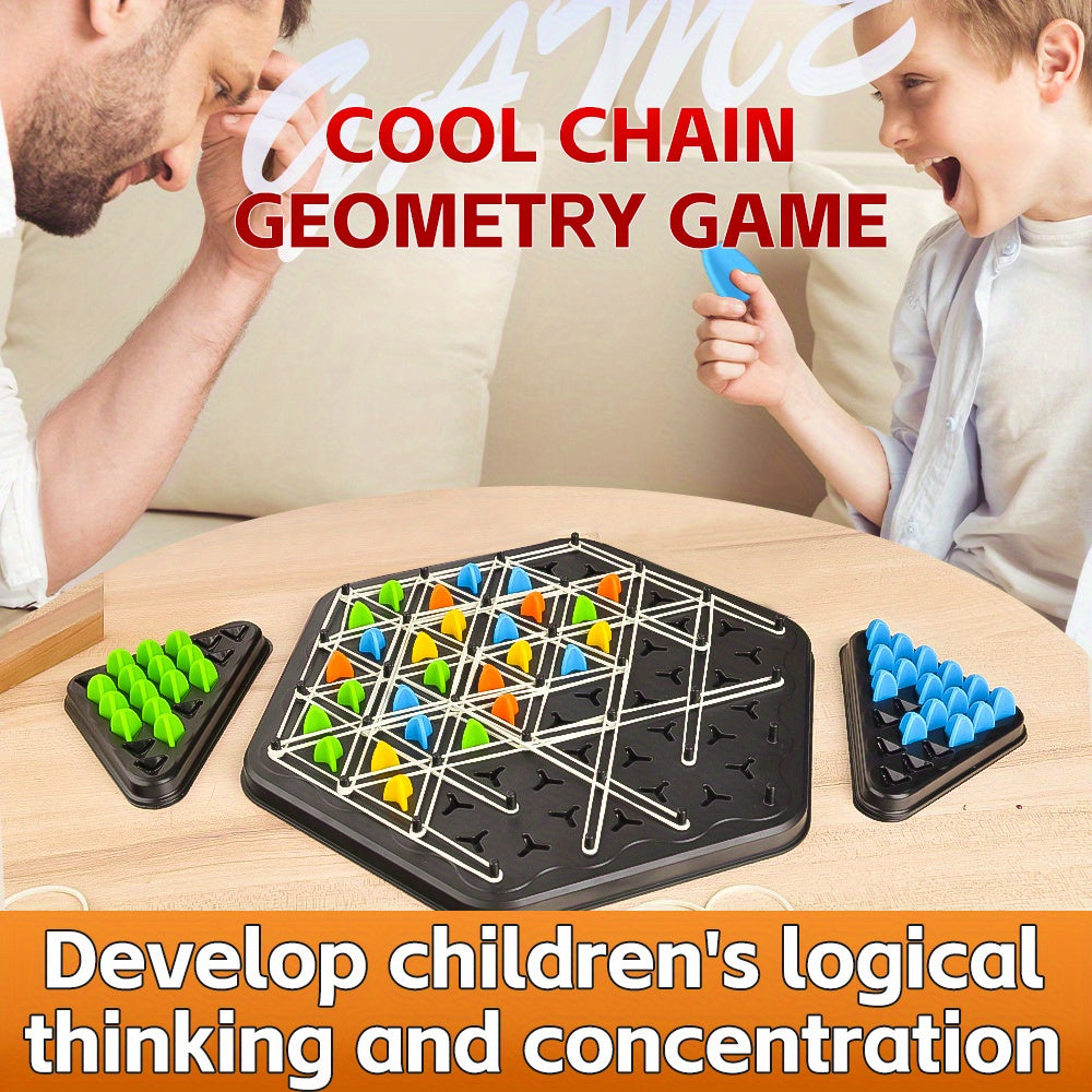 Triangle Board Game for Kids Ages 3 Plus Portable Family Travel Game with Rubber Band and Triangle Chess