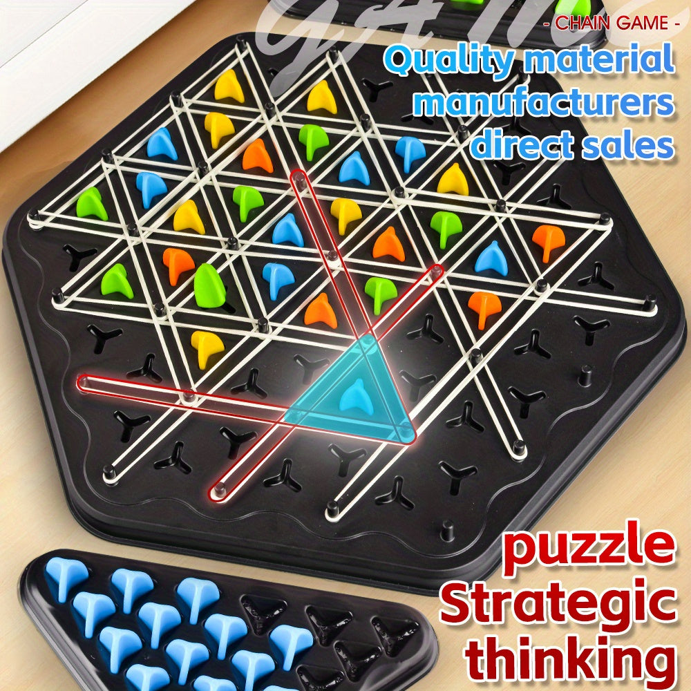 Juego de mesa triángulo para niños a partir de 3 años, juego portátil para viajes en familia con banda elástica y ajedrez triangular
