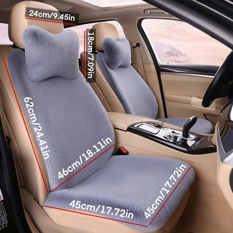 3-Piece Plush Pink Car Seat Cover Set for Front Row Winter Comfort