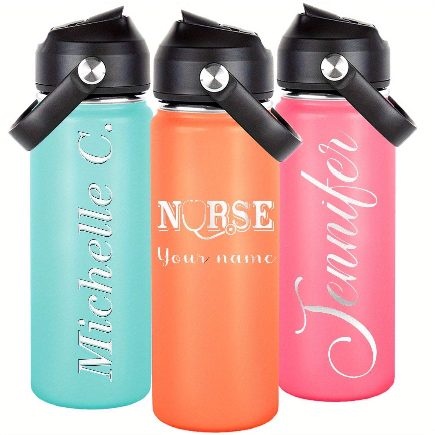 Personalized Stainless Steel Water Bottle 18oz Insulated Tumbler with Straw Lid for Sports Travel Gym