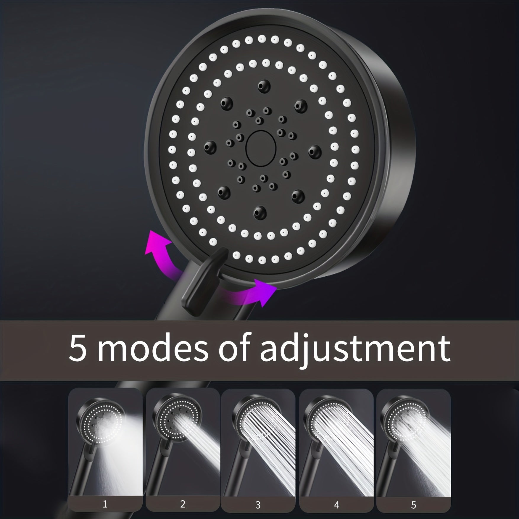 5 ta rejimli sozlanadigan yuqori bosimli dush boshqich bilan hashamatli vanna uchun