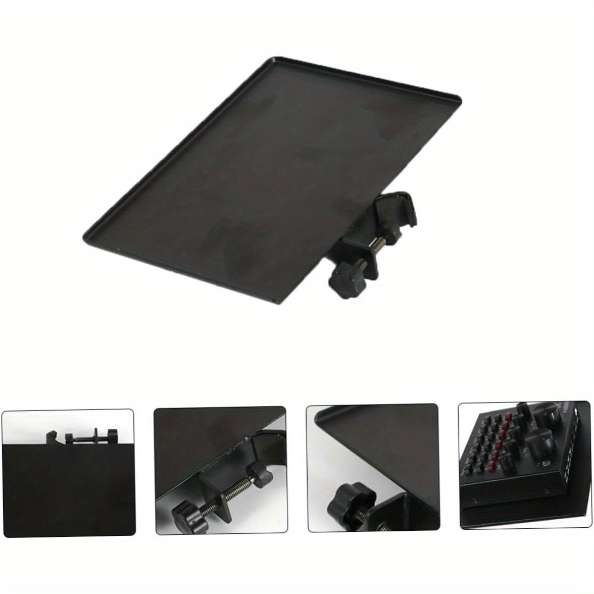 Microphone Stand Tray ABS Adjustable Music Sheet Holder for Live Streaming Karaoke Recording Black