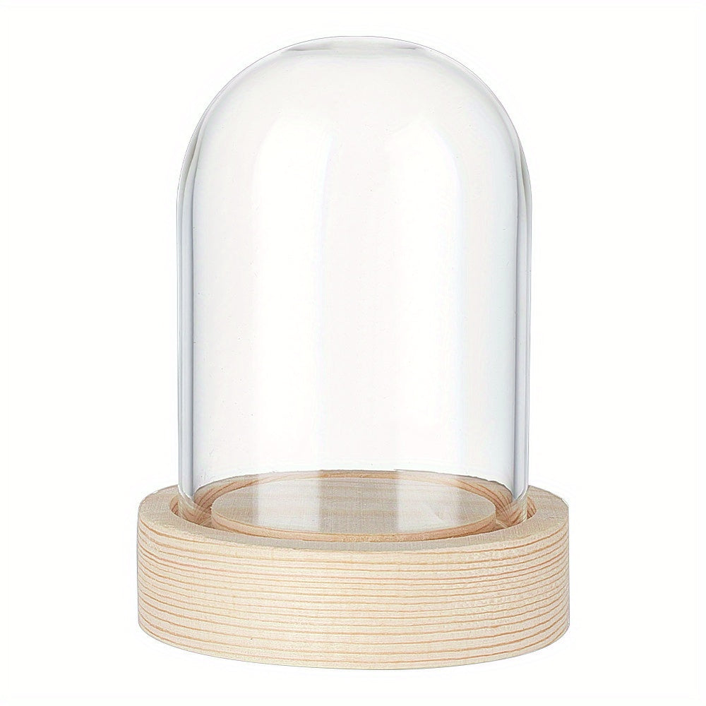 Vitrina con cúpula de cristal y base de madera, campana de 6.1cm x 8.0cm, terrario en forma de campana