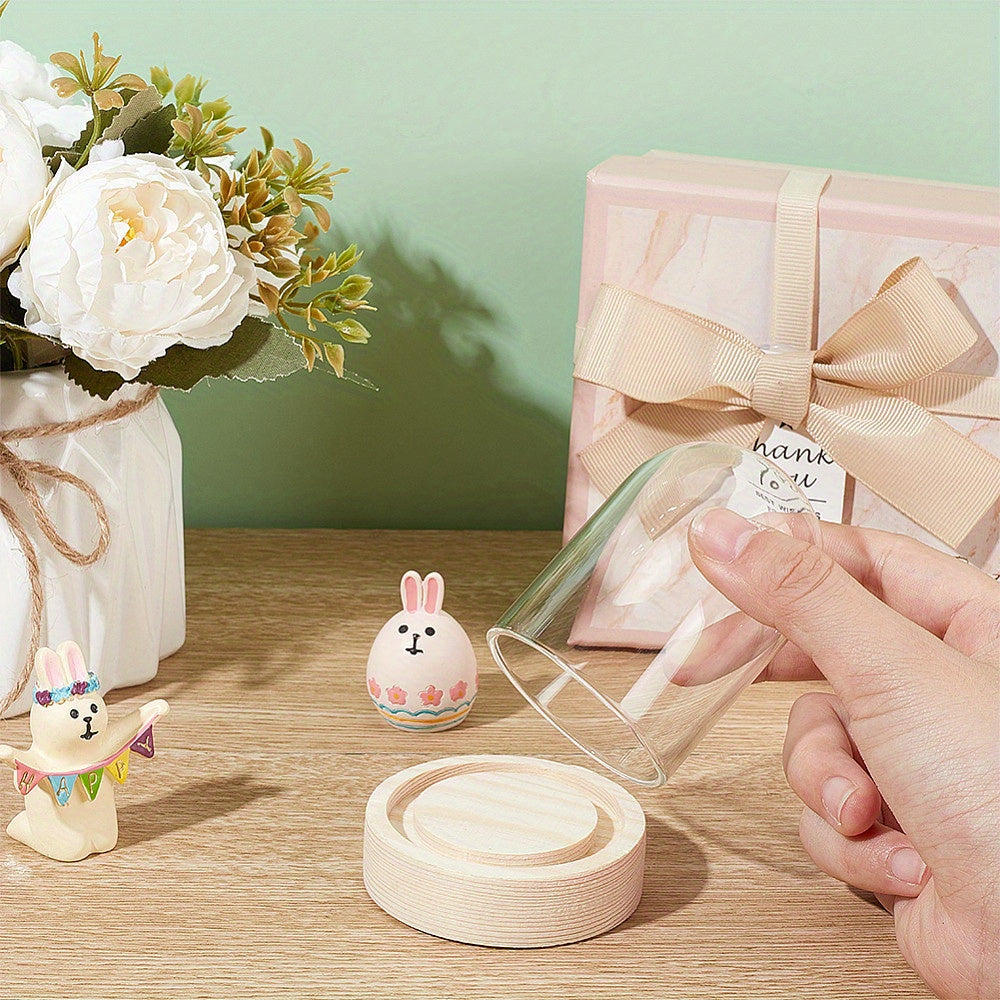 Vitrina con cúpula de cristal y base de madera, campana de 6.1cm x 8.0cm, terrario en forma de campana