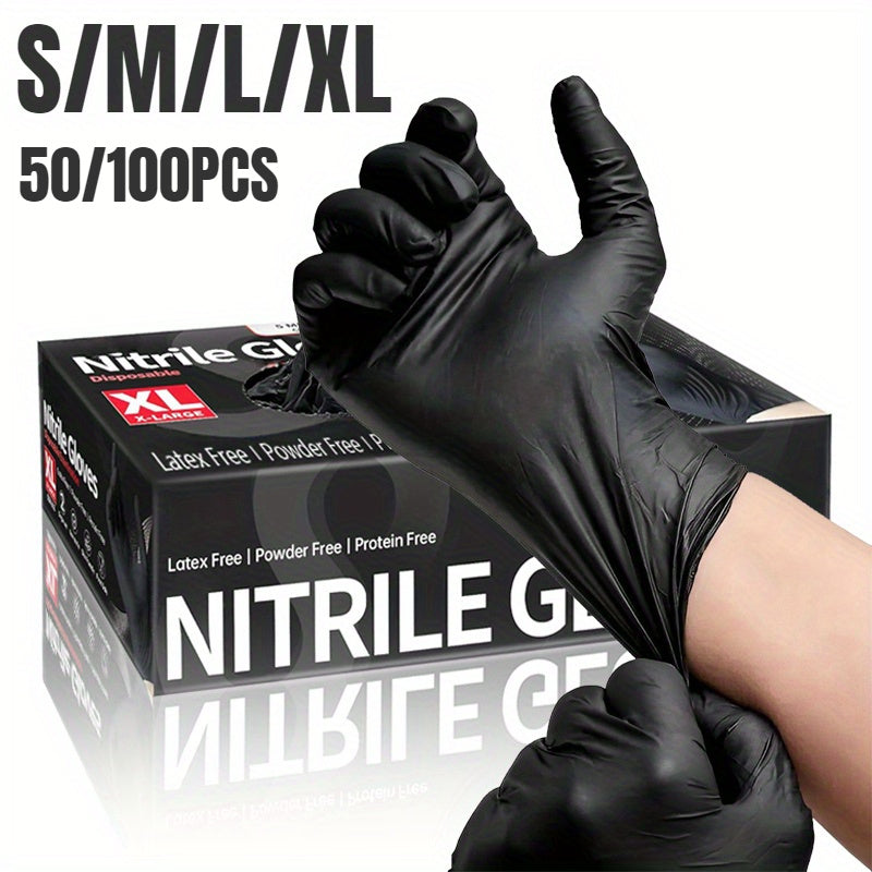 Pack of 100 Black Disposable Nitrile Gloves Latex-Free Powder-Free for Tattooing Manicures Salon