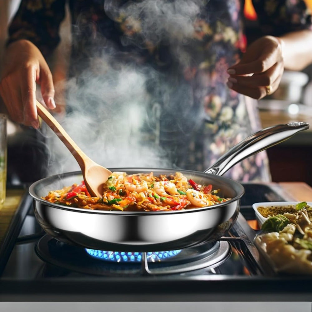 Sartén de acero inoxidable con recubrimiento antiadherente, utensilios de cocina versátiles para hogar o restaurante