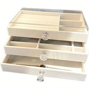 Flannel Jewelry Storage Box Drawer Organizer Case for Vanity Table Dust-Proof