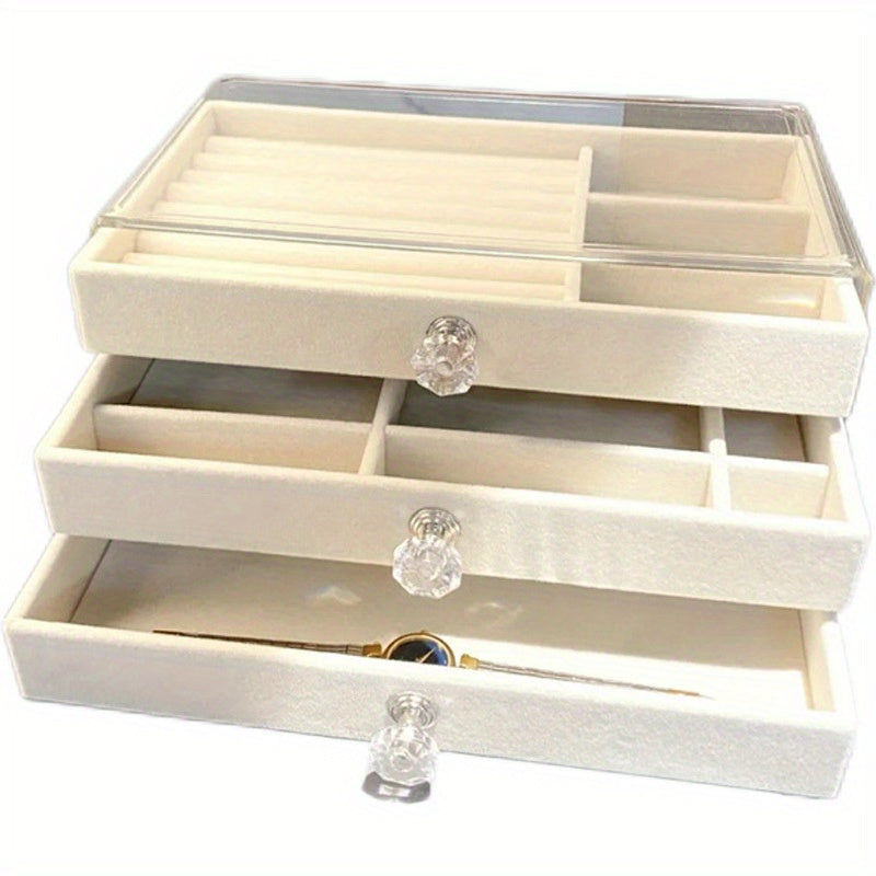 Flannel Jewelry Storage Box Drawer Organizer Case for Vanity Table Dust-Proof