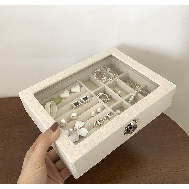 Flannel Jewelry Storage Box Drawer Organizer Case for Vanity Table Dust-Proof