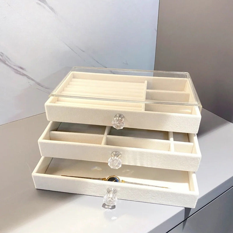 Flannel Jewelry Storage Box Drawer Organizer Case for Vanity Table Dust-Proof