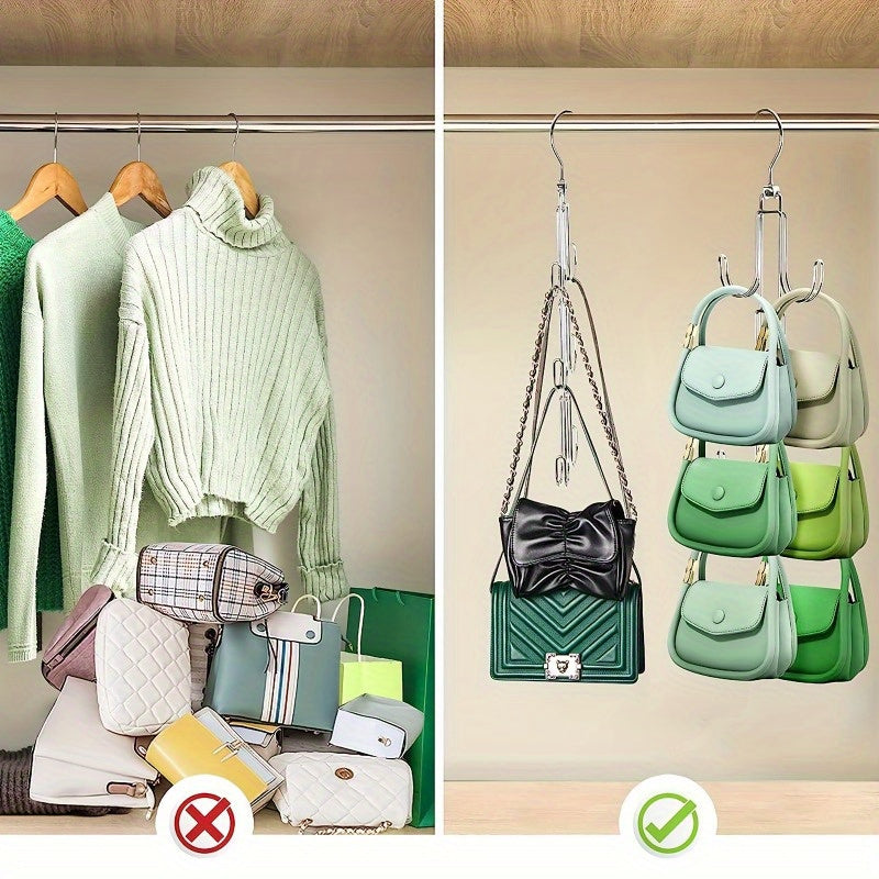 Metal Purse Hanger for Closet Organizing Rotating Hook Handbag Storage