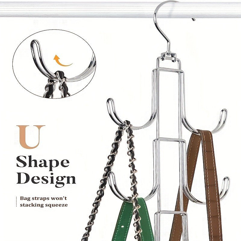 Metal Purse Hanger for Closet Organizing Rotating Hook Handbag Storage