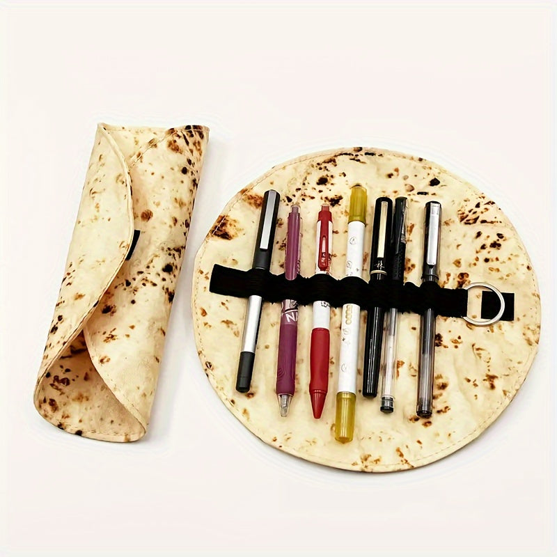 Canvas Wrap Pencil Case with Burrito Design Portable Stationery Organizer