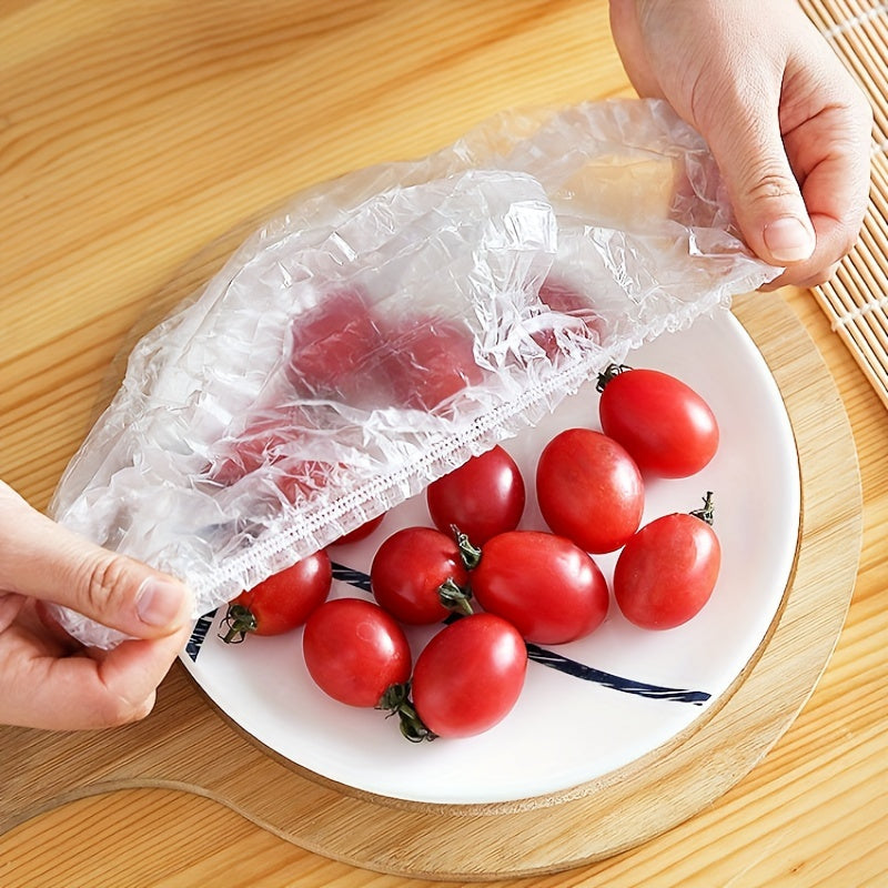 Set of 100 Reusable Elastic Food Storage Covers Transparent Stretch Plastic Wrap for Bowls Plates Produce