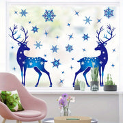 Rustic Blue Reindeer Snowflake Window Clings Holiday Glass Decorations