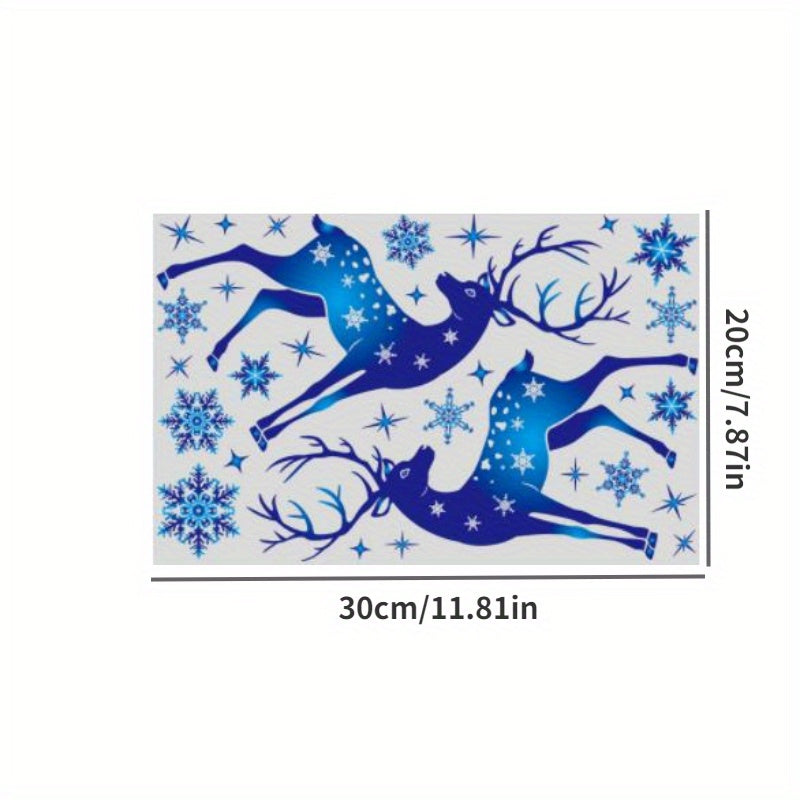 Rustic Blue Reindeer Snowflake Window Clings Holiday Glass Decorations