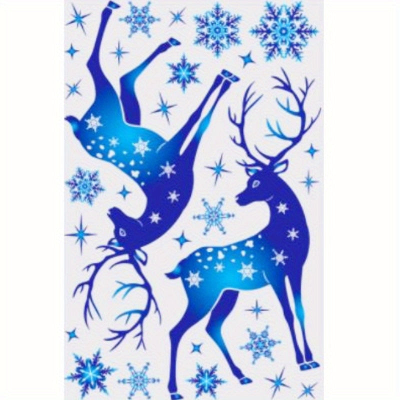 Rustic Blue Reindeer Snowflake Window Clings Holiday Glass Decorations