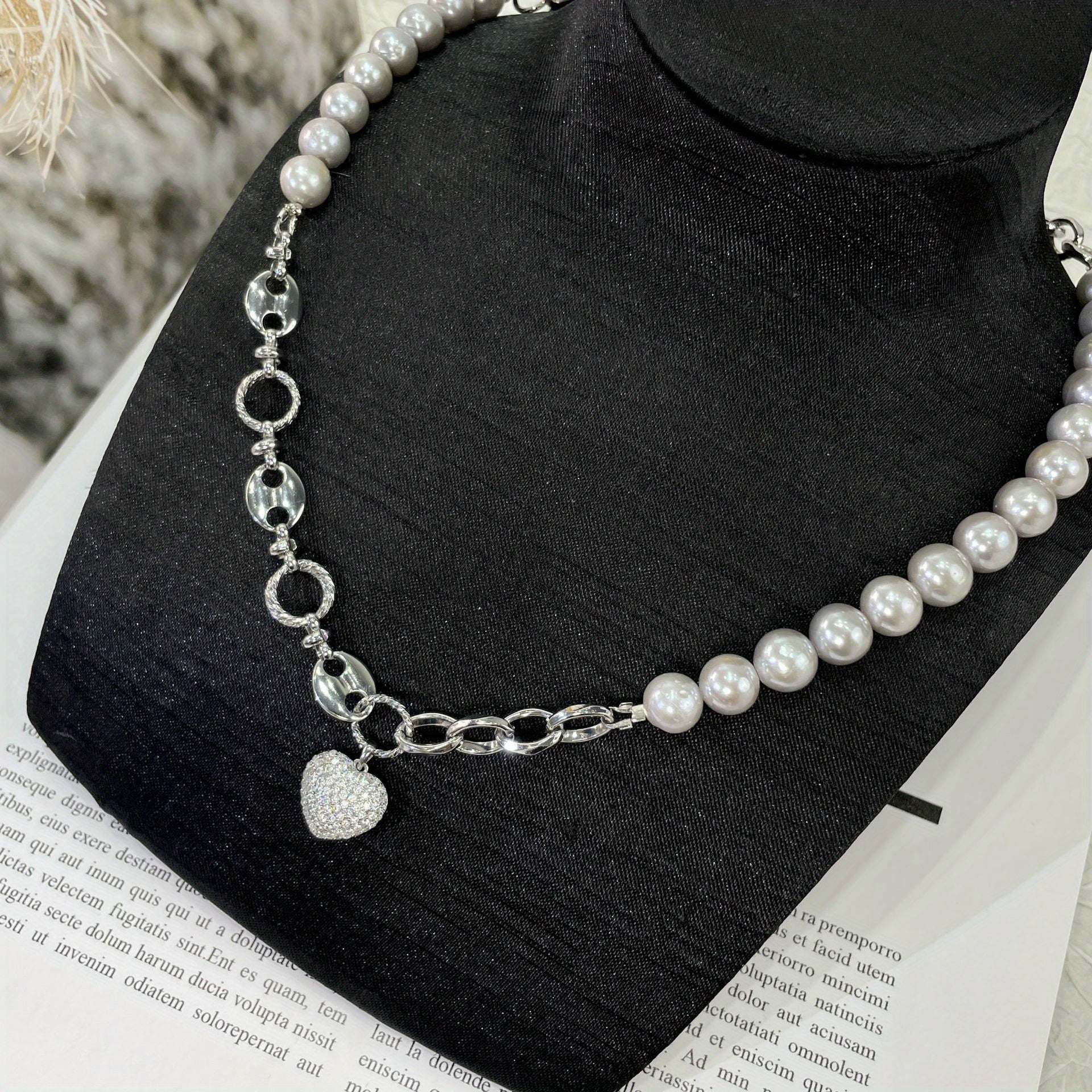 Vintage Punk Style Freshwater Pearl Necklace with Heart Pendant for Parties