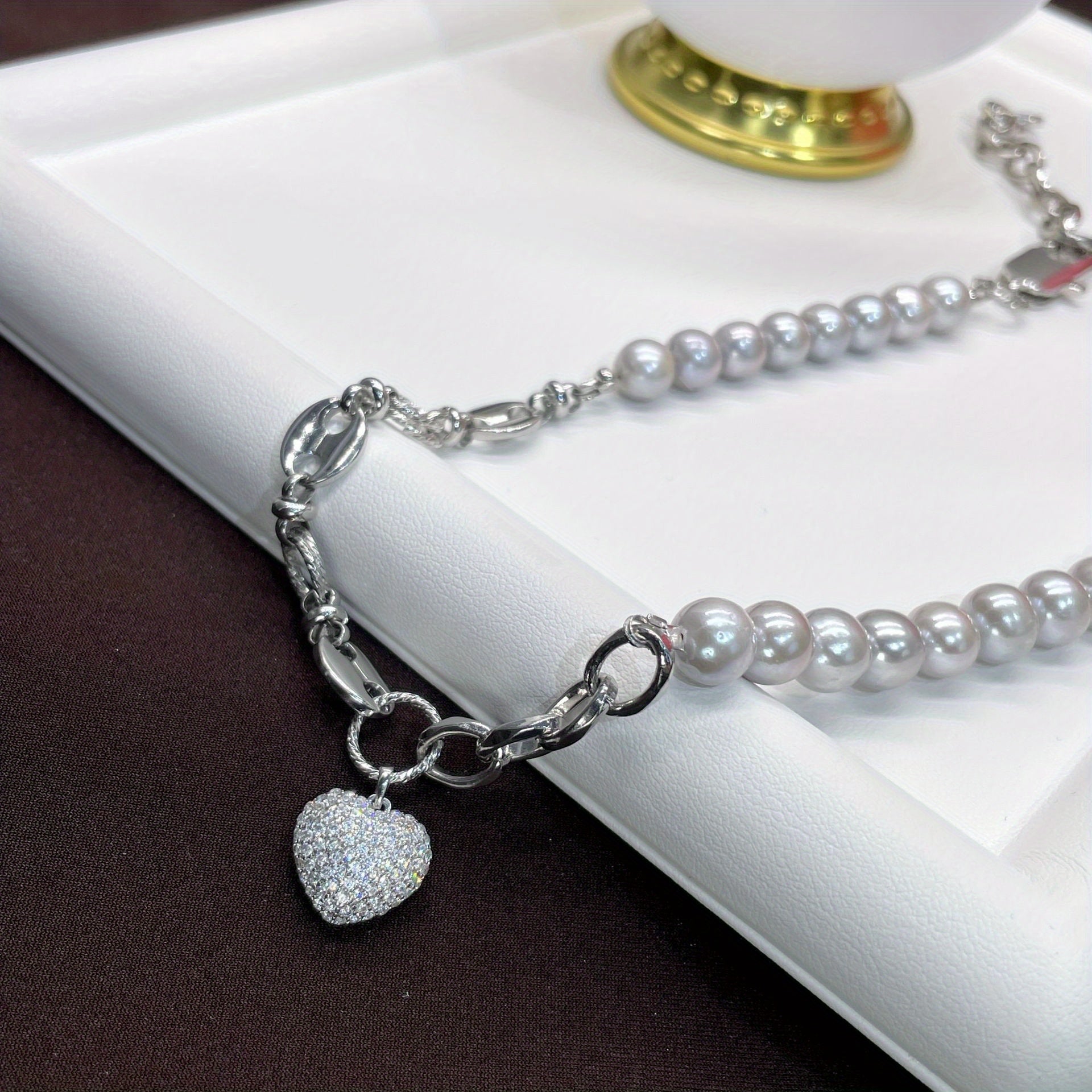 Vintage Punk-Style Chic Shirin Su Pearl Zanjir, Yorqin Yurak Pendanti bilan - Partiyalar va Sovg'a Berish Uchun Ideal