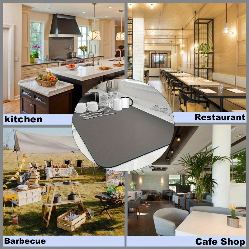 Эта премиальная резиновая подставка для сушки посуды размером 39,88 см x 50,04 см устойчива к нагреванию, обладает противоскользящими свойствами, впитывает влагу и скрывает пятна. Ее легко очищать и сливать воду, что делает ее незаменимой для ресторанов.