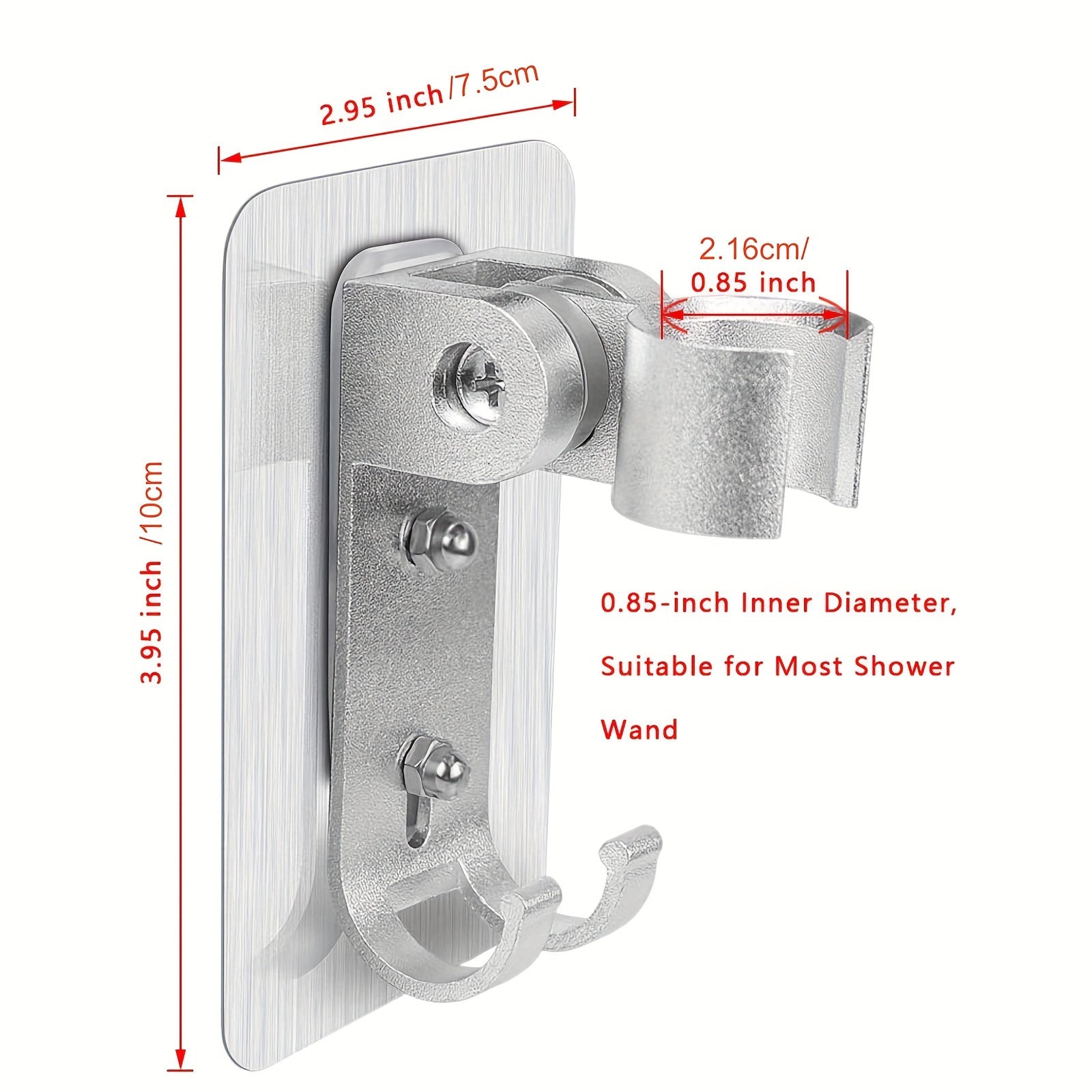 Soporte de cabezal de ducha de aluminio para pared con 2 ganchos, resistente al agua, ajustable, sin taladro para instalación