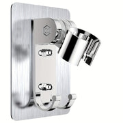 Soporte de cabezal de ducha de aluminio para pared con 2 ganchos, resistente al agua, ajustable, sin taladro para instalación