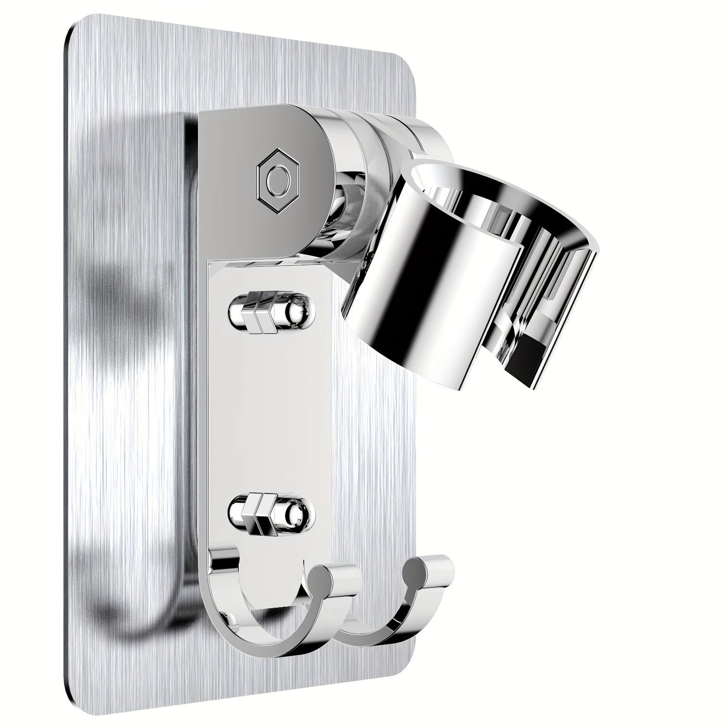 Soporte de cabezal de ducha de aluminio para pared con 2 ganchos, resistente al agua, ajustable, sin taladro para instalación