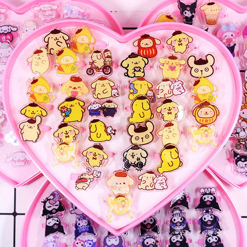 36 ta Sanrio halqalar to'plami Kuromi, Melody va Cinnamoroll dizaynlari bilan - Har kuni foydalanish uchun ajoyib plastik charm halqalar, metall bo'lmagan, har bir mavsum va har qanday tadbir uchun mukammal