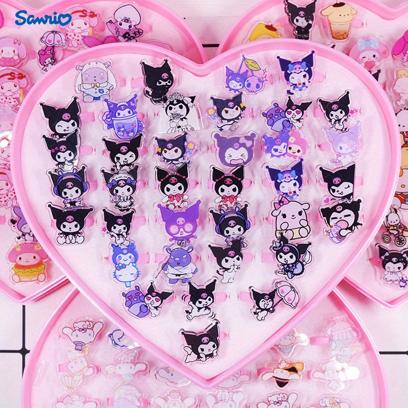 36 ta Sanrio halqalar to'plami Kuromi, Melody va Cinnamoroll dizaynlari bilan - Har kuni foydalanish uchun ajoyib plastik charm halqalar, metall bo'lmagan, har bir mavsum va har qanday tadbir uchun mukammal