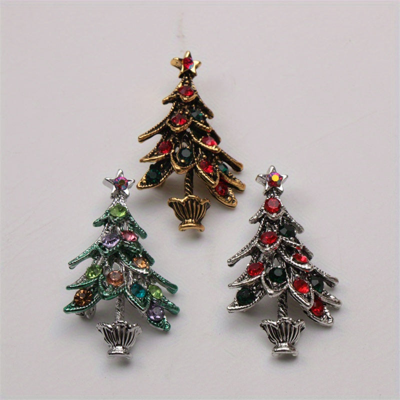 Rhinestone Christmas Tree Brooch for Clothing Bags Hats Elegant Irregular Shape