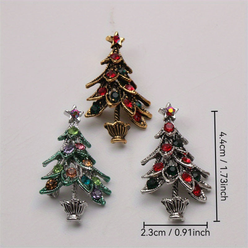 Rhinestone Christmas Tree Brooch for Clothing Bags Hats Elegant Irregular Shape