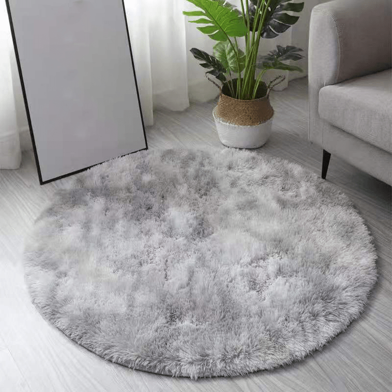 Soft Gray Tie Dye Shaggy Area Rug Non-Slip Fluffy Bedroom Living Room Decor