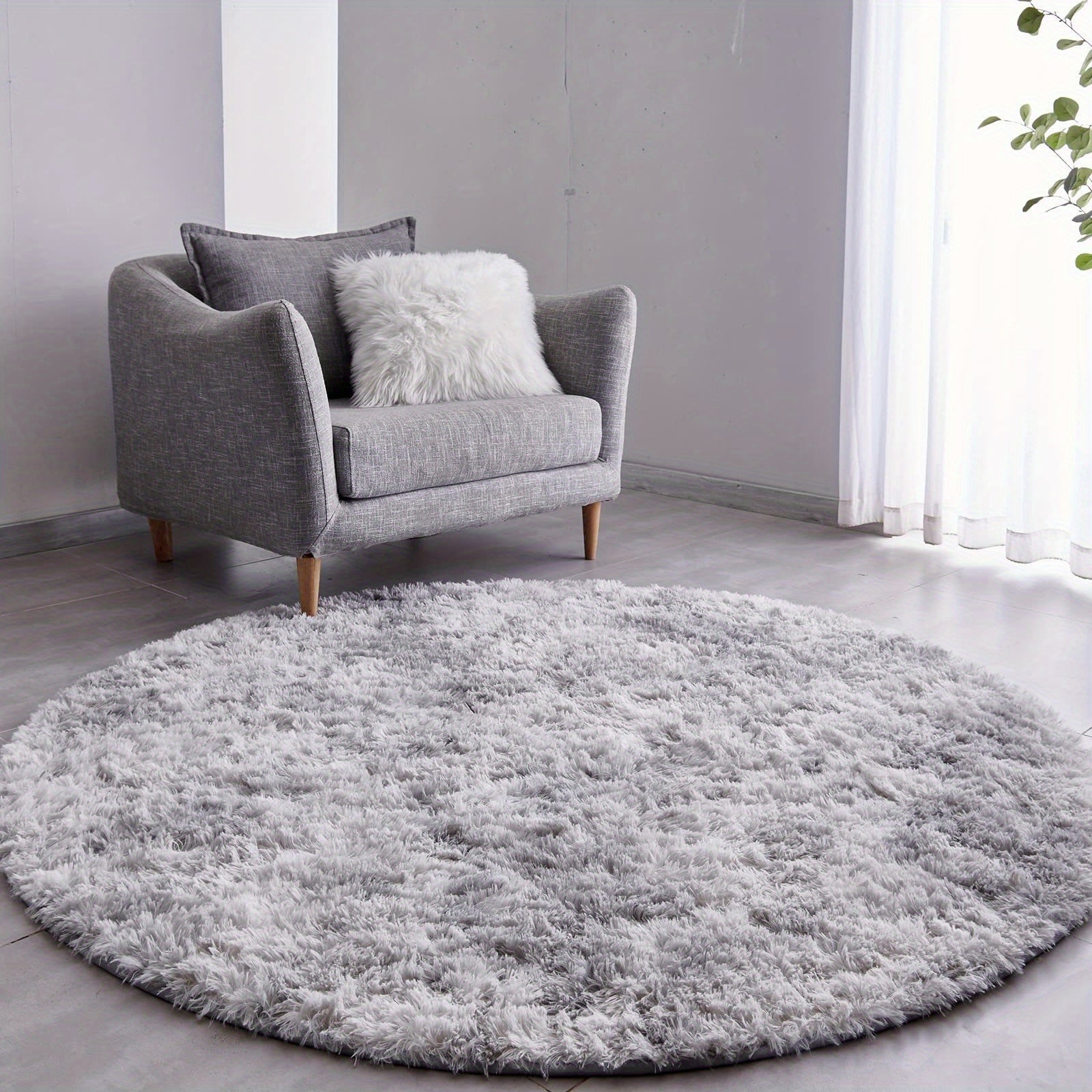Soft Gray Tie Dye Shaggy Area Rug Non-Slip Fluffy Bedroom Living Room Decor