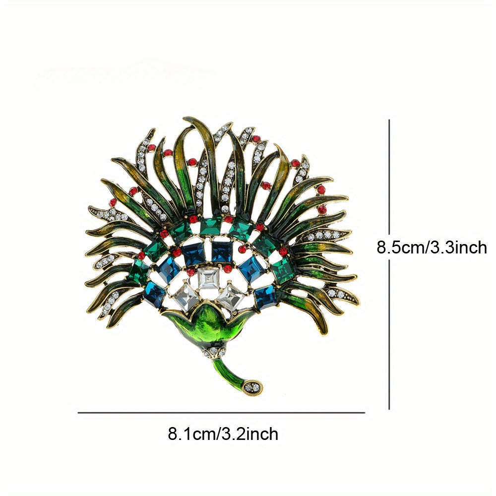 Vintage Crystal Leaf Enamel Brooch Pin for Dresses and Suits